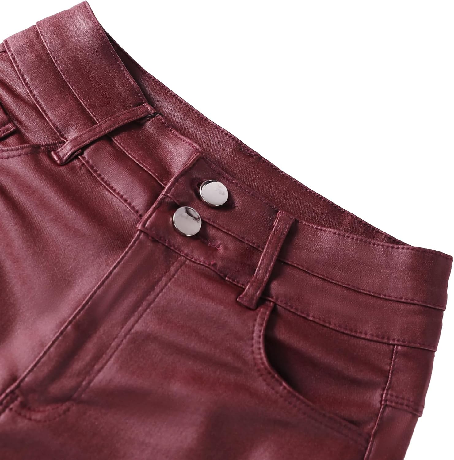 SOFIA'S CHOICE Women's Faux Leather Shorts High Waisted Roll Hem Pleated Mini Short with Pockets - Image 3