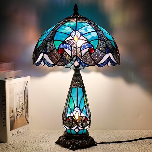 Miniatura 7 de Tiffany Lamp Stained Glass Table Lamp 12X19 Inches Mother Daughter Vase Desk Accent Night Light for Bedroom Bedside Reading Home Antique Style