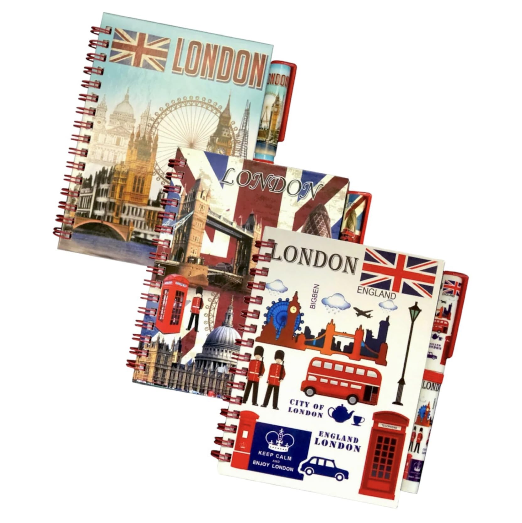 Set of 3 London Souvenir Notebooks & Pen, Union Jack Notepad, British Gift, Famous London Landmark Notebook With Matching Pen - Image 2