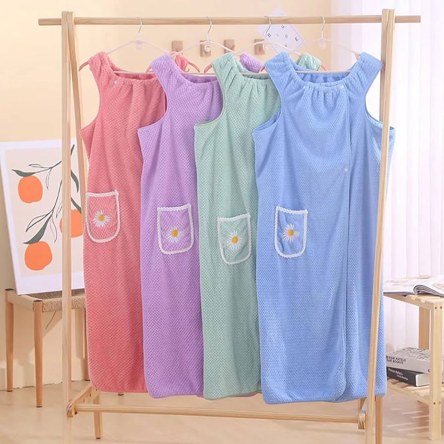 Peignoir Ete Femme Serviette De Bain Enveloppante En Polaire Corail Tru00e8s Absorbant Jupe De Bain Pour Femme Robe Sans Manches En Polaire Corail Motif De Poche Mignon (rose, 80 X 135 Cm