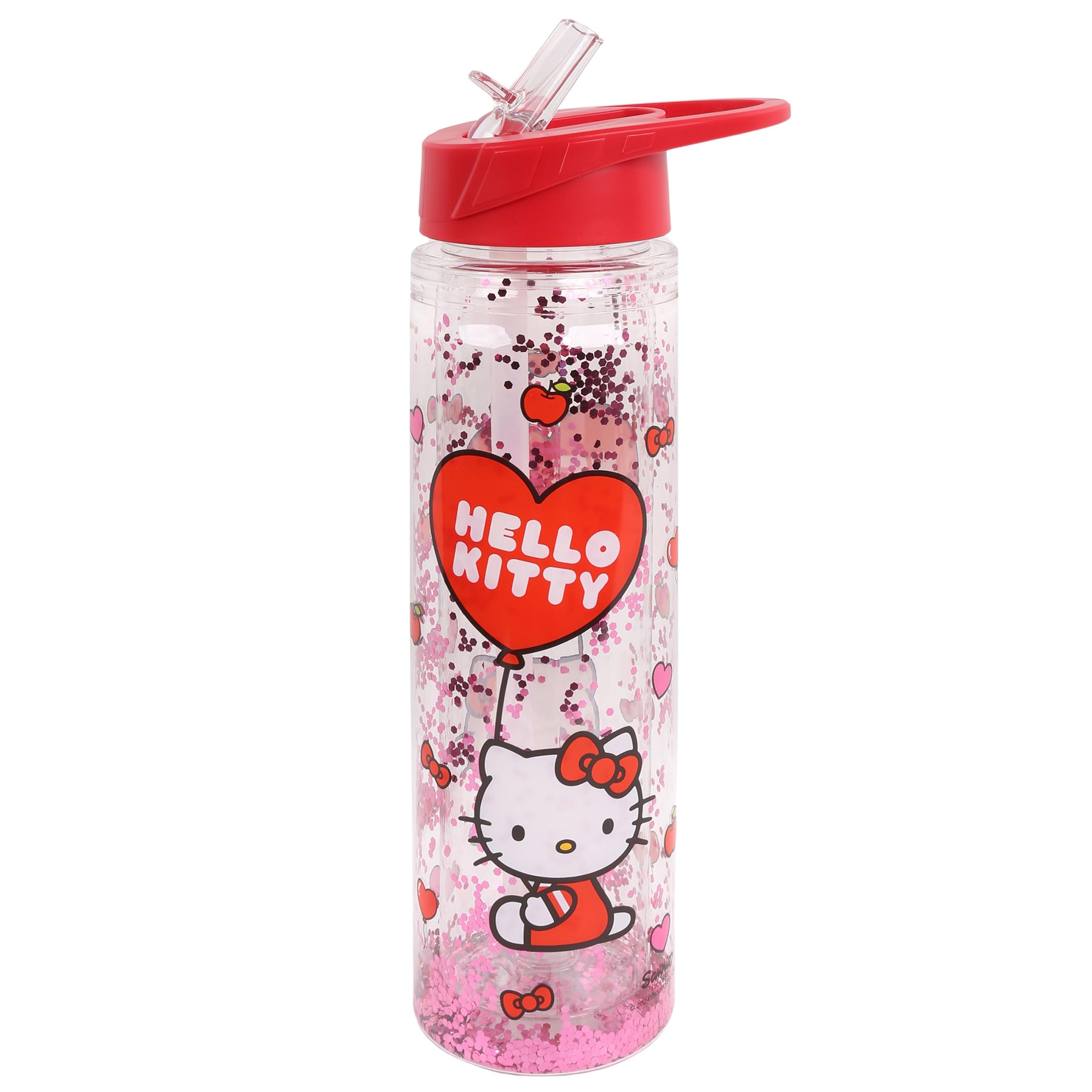 Sarcia.eu 4 Hello Kitty Plastic Bottle With Straw, Transparent Water Bottle 550Ml