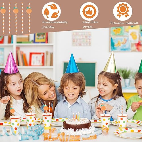 Miniatura 2 de 50 popotes de papel a rayas naranjas, popotes desechables de frutas naranjas para hojas de otoño, bodas, baby shower, suministros de fiesta de