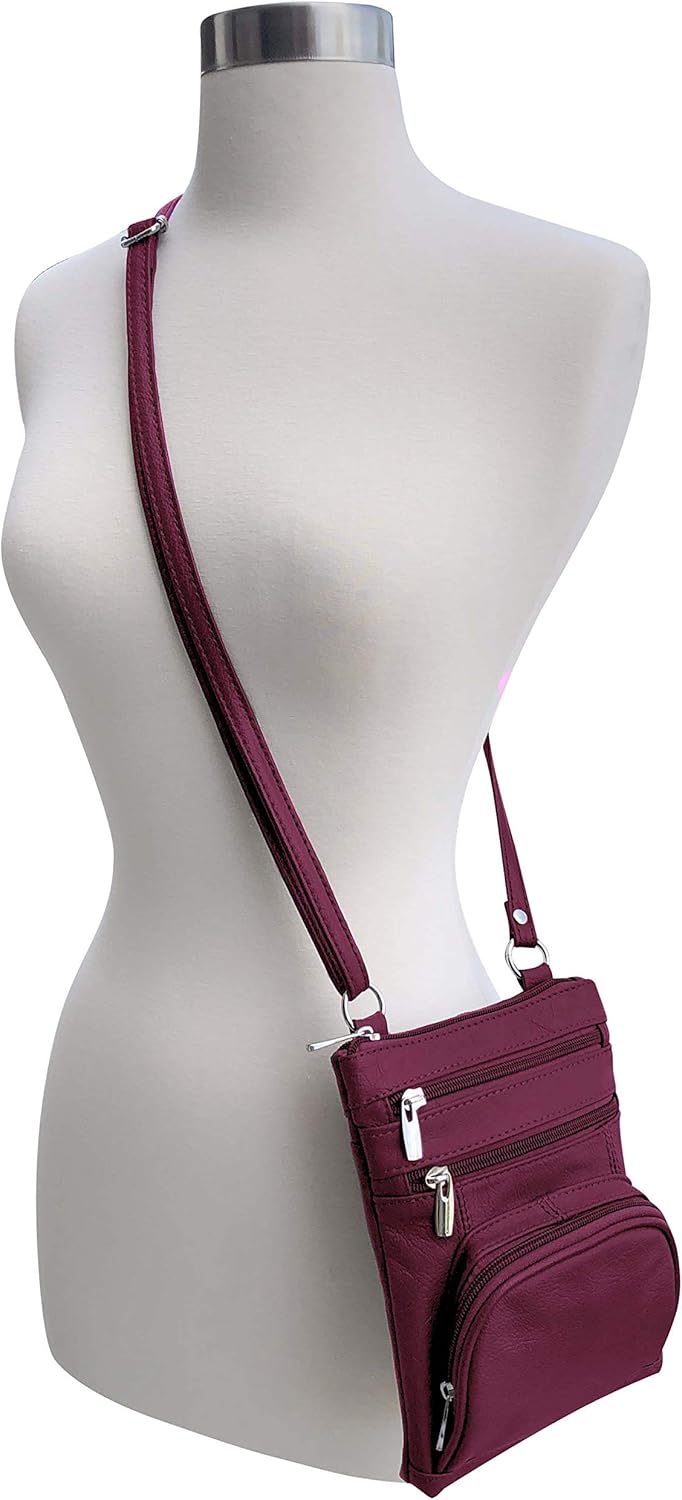 Roma Leathers Genuine Cross Body Purse Bag, Multi-Pocket (Wine) - Image 5