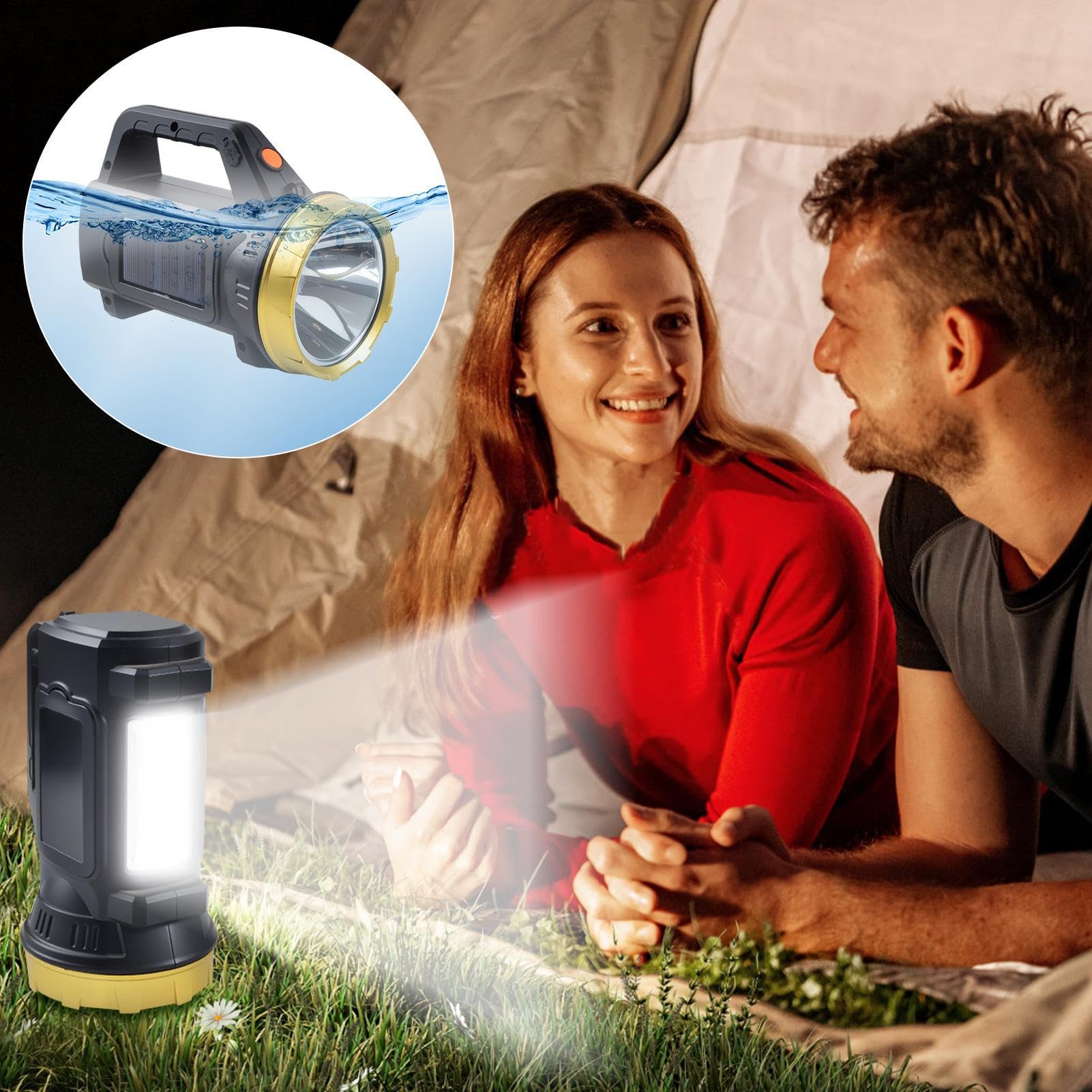 Torcia solare a LED, torcia ricaricabile a LED, luce luminosa, 3 modalità con luce solare, impermeabile energeticamente efficiente, torcia portatile con stile sopravvissuto, Home Ispezione per