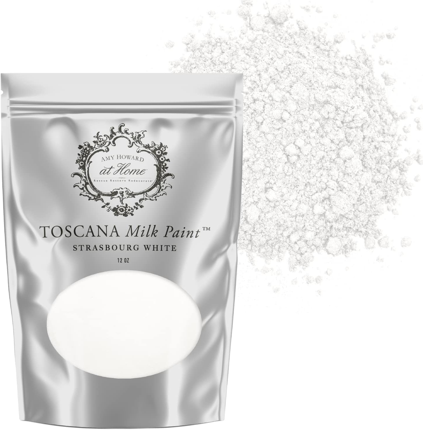 AMY HOWARD AT HOMEToscana Milk Paint Powder for Furniture, Decor, Finish, and More | Multi-Surface Paint Mix with Natural Ingredients | Add Water | 12.0 Ounce Pouch | Strasbourg White