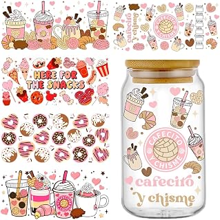 UV DTF Transfer Sticker, 5Sheets Rub on Transfer Stickers for Glass Cups,Waterproof UV DTF Cup Wrap Rub on Transfers Stickers Decals, Clear Film Transfer Paper UV DTF Cup Wraps Transfer Sticker