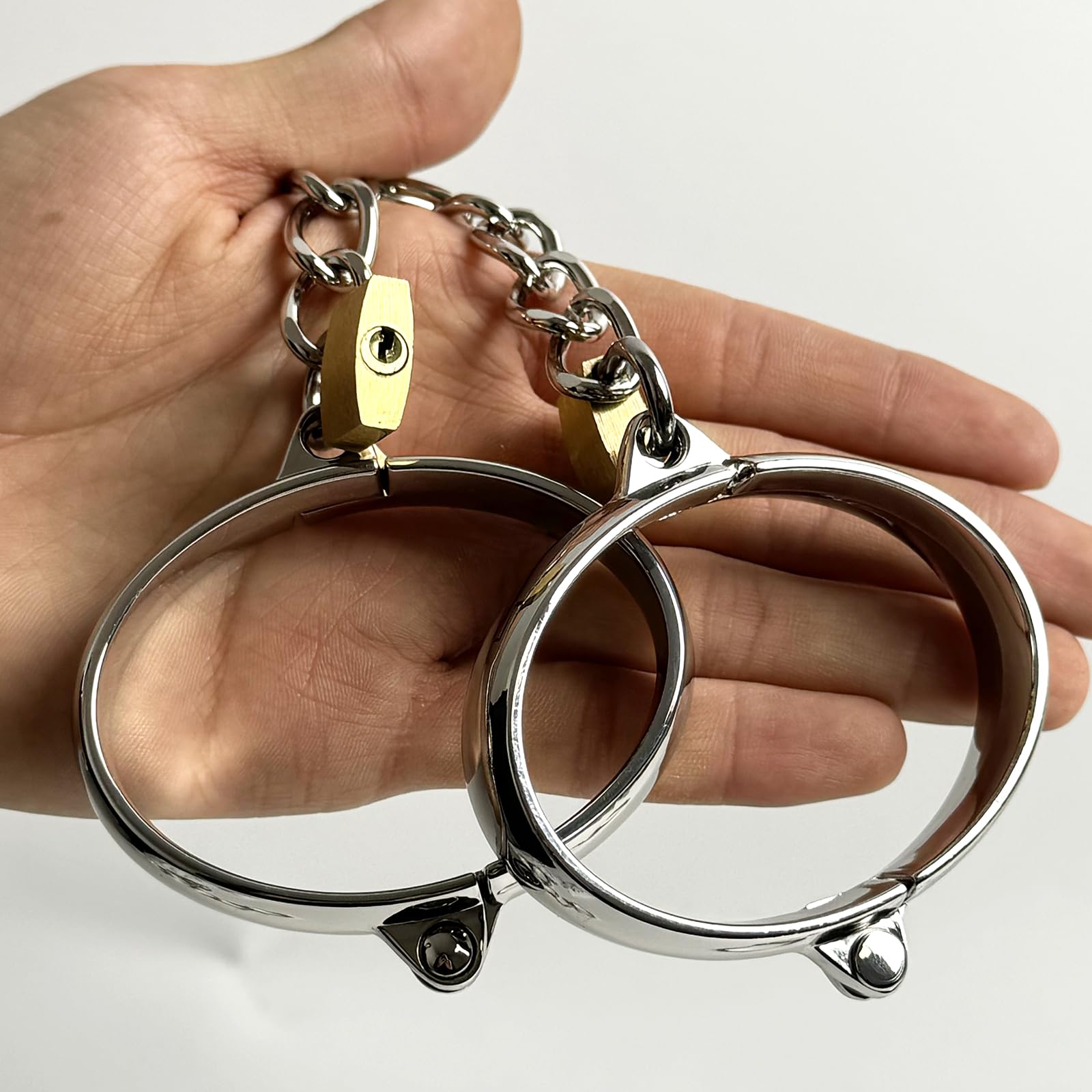 Argent métal Menottes de cheville ovales DIØ73-92mm polir bondage Av.chaîne | YILUQIFLY BDSM Cosplay Verrouillable SUBS sclaves femmes hommes restraint handcuffs adulte fetisch Jeu de rôle contraintes