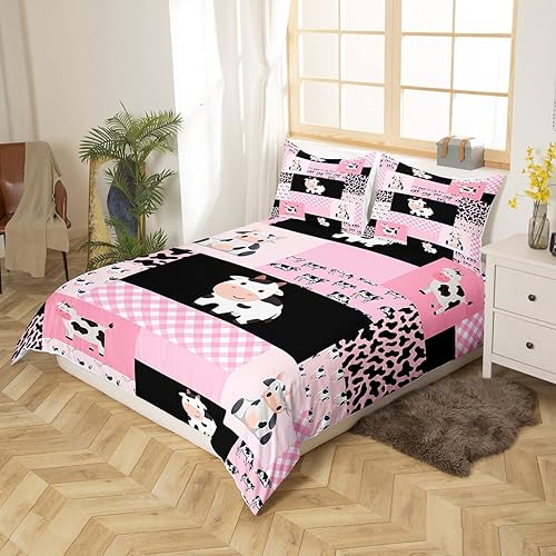 Miniatura 3 de Juego de ropa de cama de vaca lechera de dibujos animados, funda de edredón con estampado de vaca rosa femenina para niños y niñas, funda de edredón