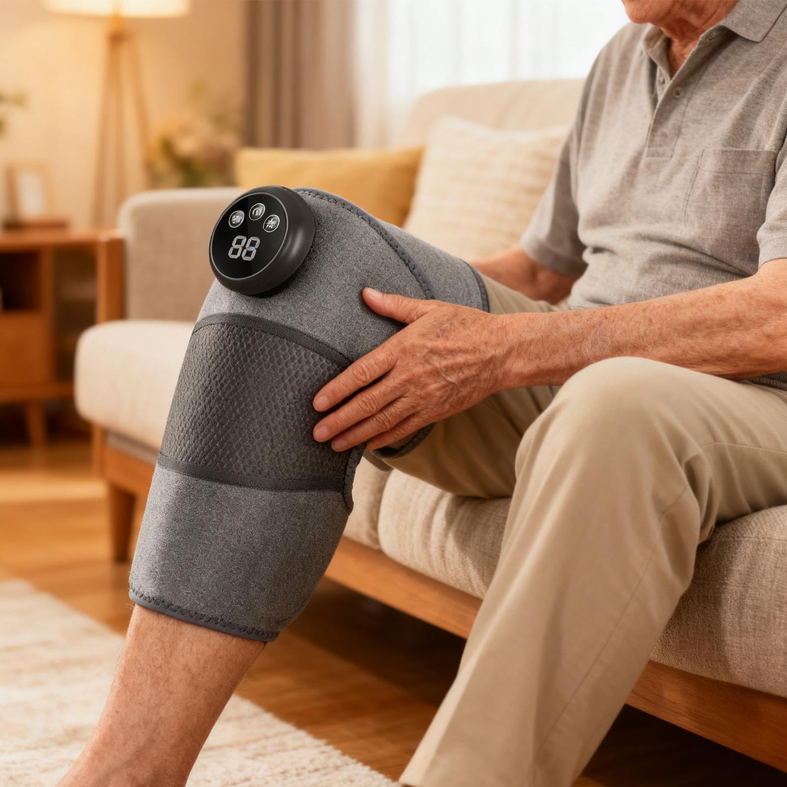 Masajeador de rodilla plegable, control inteligente, protección contra sobrecalentamiento, recargable | Rodillera térmica para familiares, amigos, hombres, adultos, interior, oficina, viajes, hogar, uso al aire libre