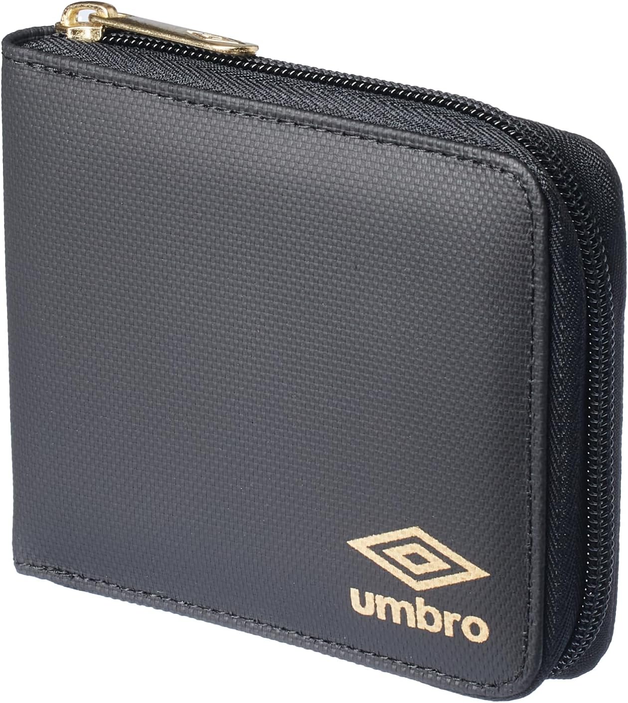 Umbro for Men Tarpaulin Zip Around Bi-Fold Minimalist Slim Wallet (Gold Logo)