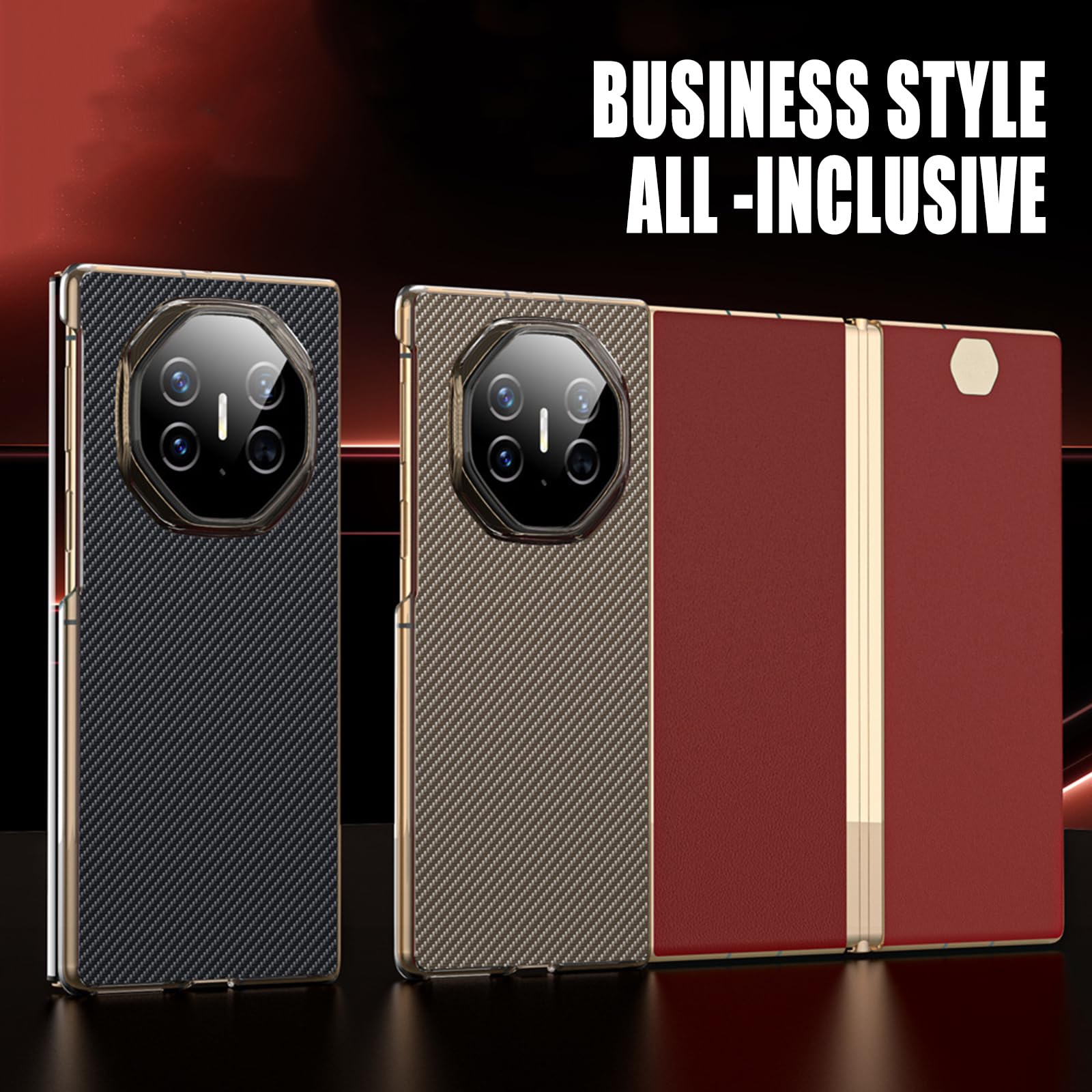 Skórzane etui do Huawei Mate XT, tekstura włókna węglowego tylna obudowa smukłe minimalistyczne biznesowe odporne na wstrząsy etui ochronne, czarne, Mate XT