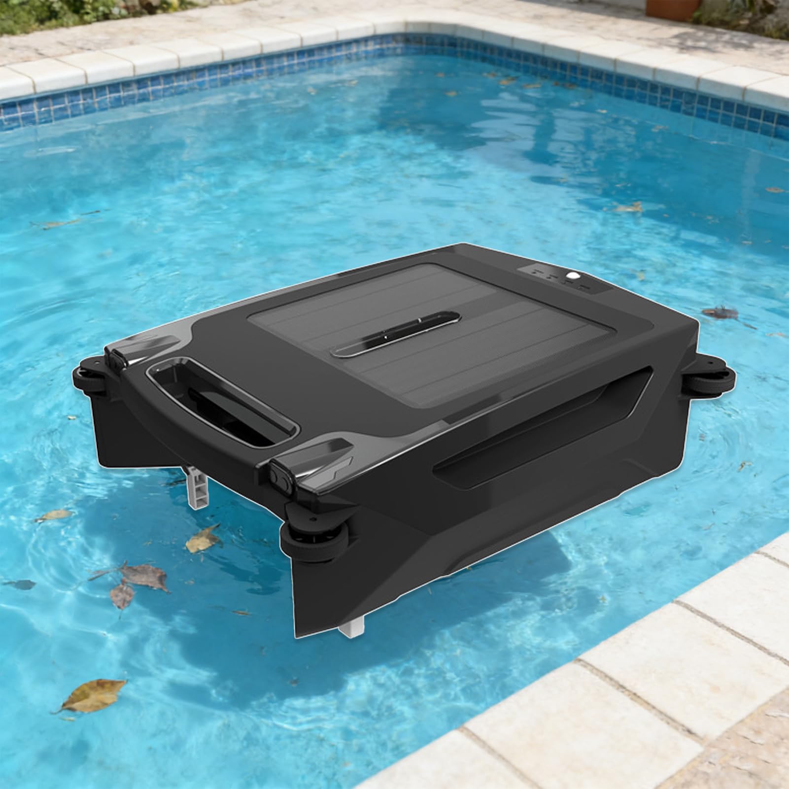 Tdsyocg Black Solar Powered Robotic Pool Skimmer, 100㎡ 400Um Pool Cleaner Robot With Brushless Motor, Auto Obstacle Avoidance, Dual Charging Modes, 24/7 Cleaning For All Pools, Cordless & Rechargeable