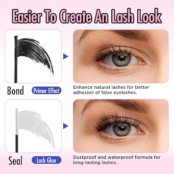 BEPHOLAN Lash Bond and Seal, DIY Eyelash Extension Bond & Seal, Lash Glue Mascara Infused with Biotin & Vitamin ESuper Strong Hold & Latex Free, Suitable for Sensitive Eyes, 0.30 oz