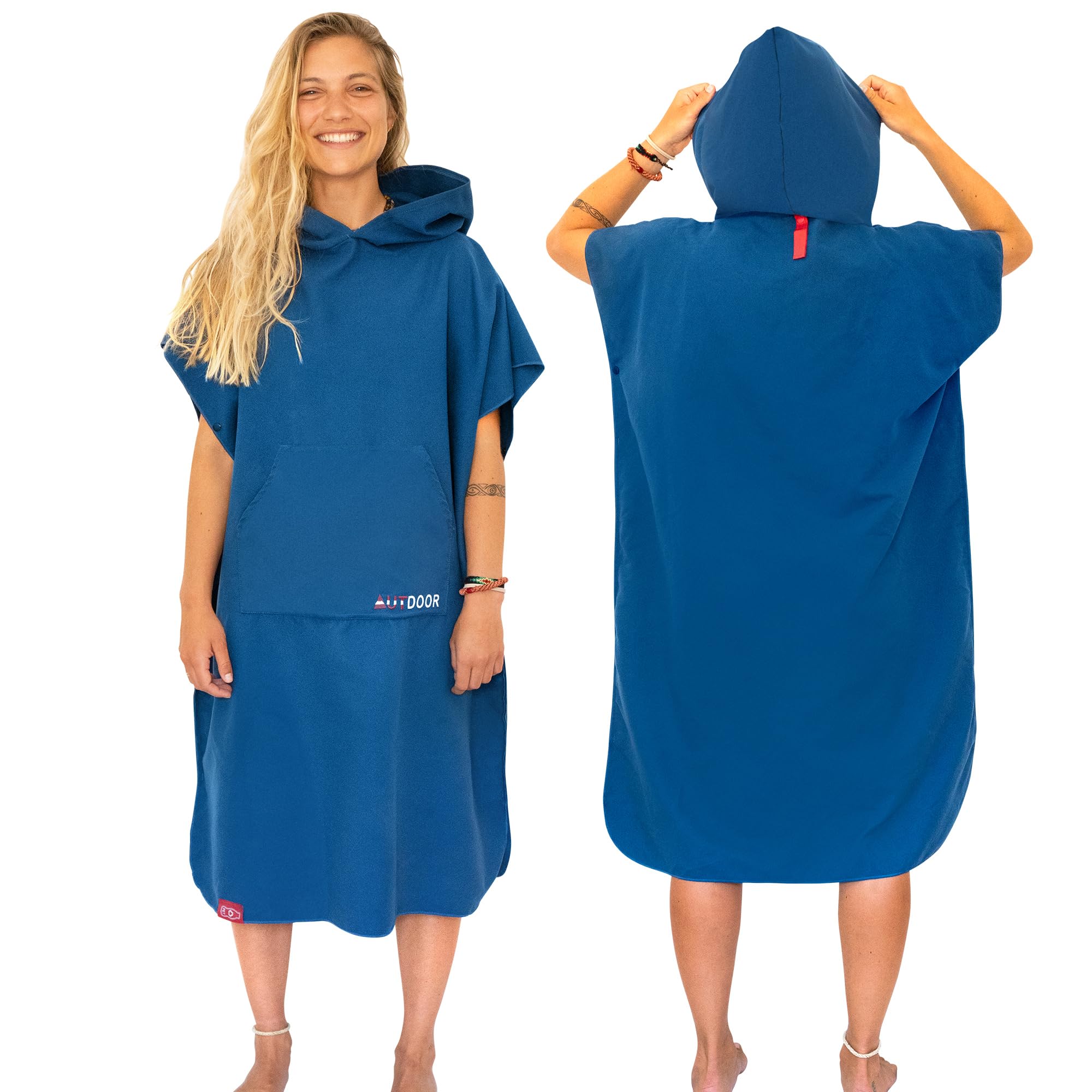 AUTDOOR® Microfiber Bath Poncho for Women and Men - 100% Recycled PET Bottles - Quick Drying, Compact (M, Blue)-image-42