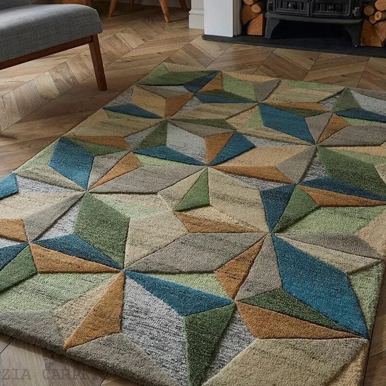 Image of Modern Abstract Hand Tufted Wool Floor Carpet for Home decore Living Room|Home and Bedroom & Hall 5x8 feet (150x 240cm) Multi H30