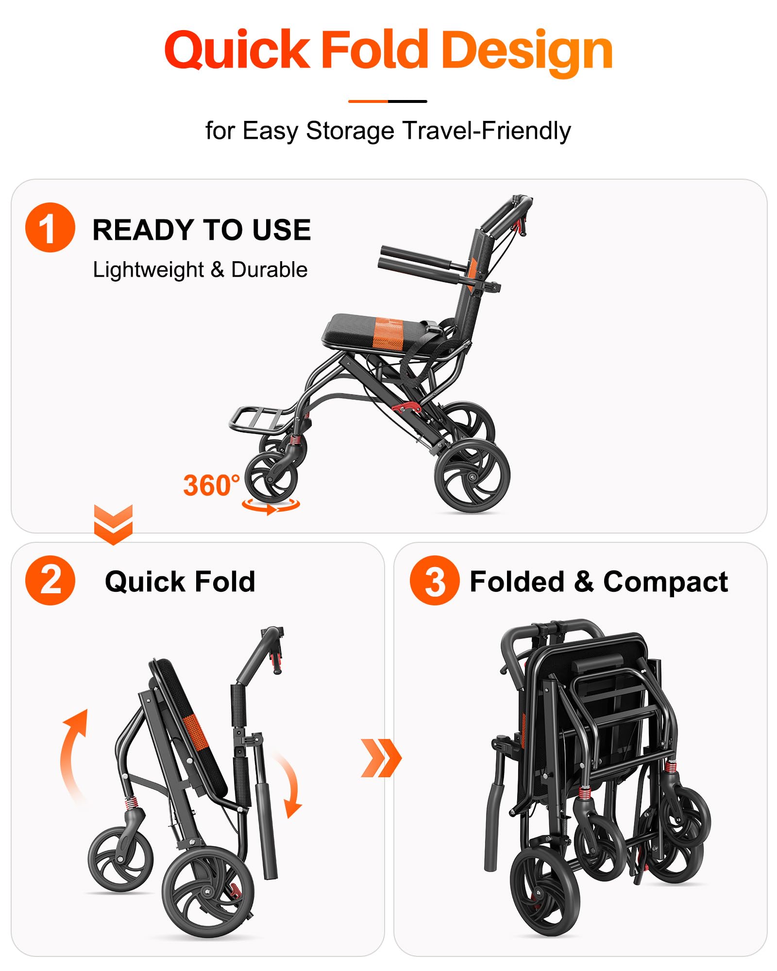 Lightweight Foldable Transport Wheelchair - FREE SHIPPING -3 Lightweight Foldable Transport Wheelchair - FREE SHIPPING -3