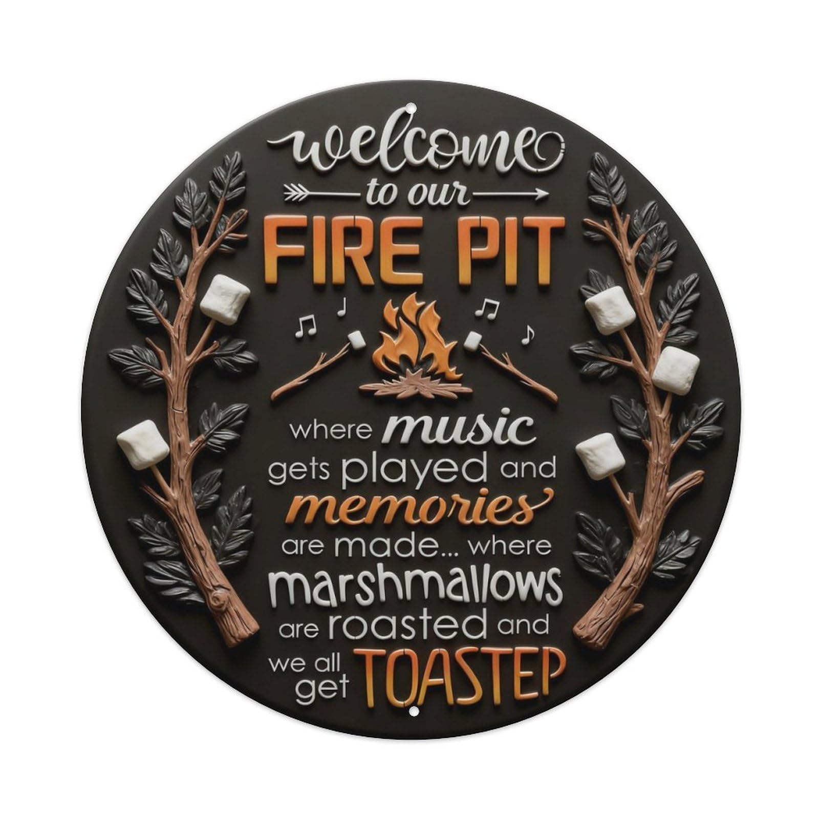 Zlatcbu Vintage Welcome To Our Fire Pit Music Memories M_c1u8l Metal Tin Sign Retro Wall Art Poster, Decor For Home Living Room Bar Cafe Garage, 8X8 Inch