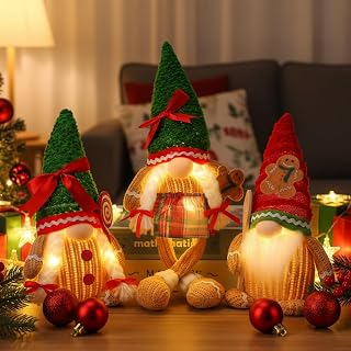 3 Pcs Christmas Decorations Light up Christmas Plush Doll Gnome Ornaments Glitter Sequins Swedish Hat Leprechaun Dwarf Gift Table Home Decor