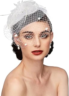 Fascinators Hat Tea Party Hat Mesh Floral Feather Hair Clip Women Fascinator Headband with Veil for Wedding Cocktail