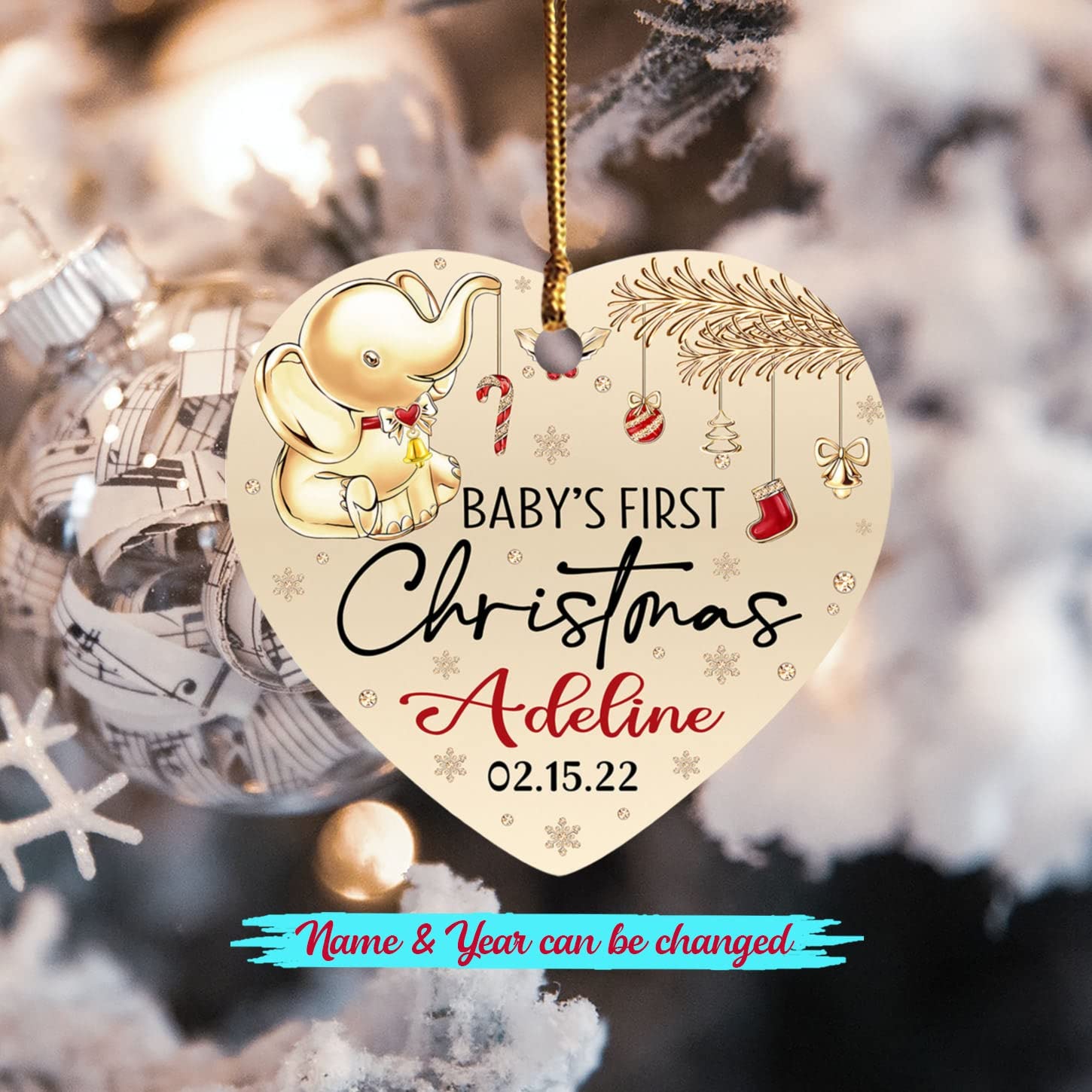Personalized Baby Elephant 1st Xmas Ornament, Elephant Baby's First Christmas Ornament Gift for Christmas 2025 New Parent Dad Mom Grandparent, Custom Name & Birthday Baby Elephant 1st Xmas Ornaments