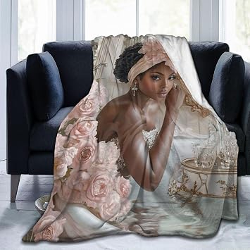 African American Black Girl Lady Women Pink Throw Blankets 40x50 Inch,Beautiful Black Girl in Bathtub with Floral,Bed Throw TV Blanket for Sofa Bed Couch Women Gift,Style 10
