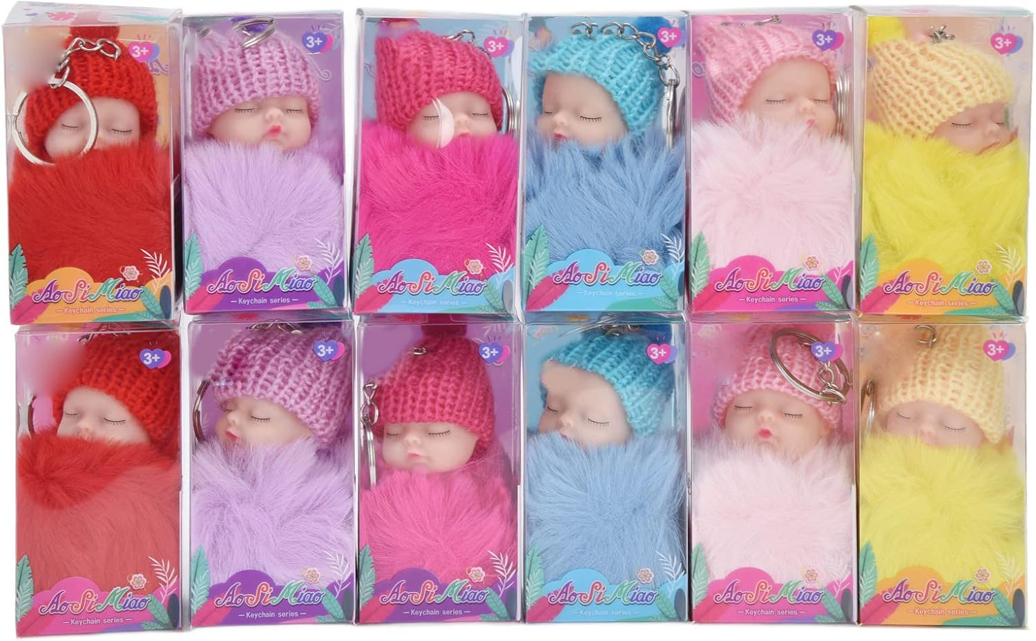 FILFEEL 12 Pcs Cute Doll Keychain Kit for Handbag, Colorful Dollhouse Accessories, Kids