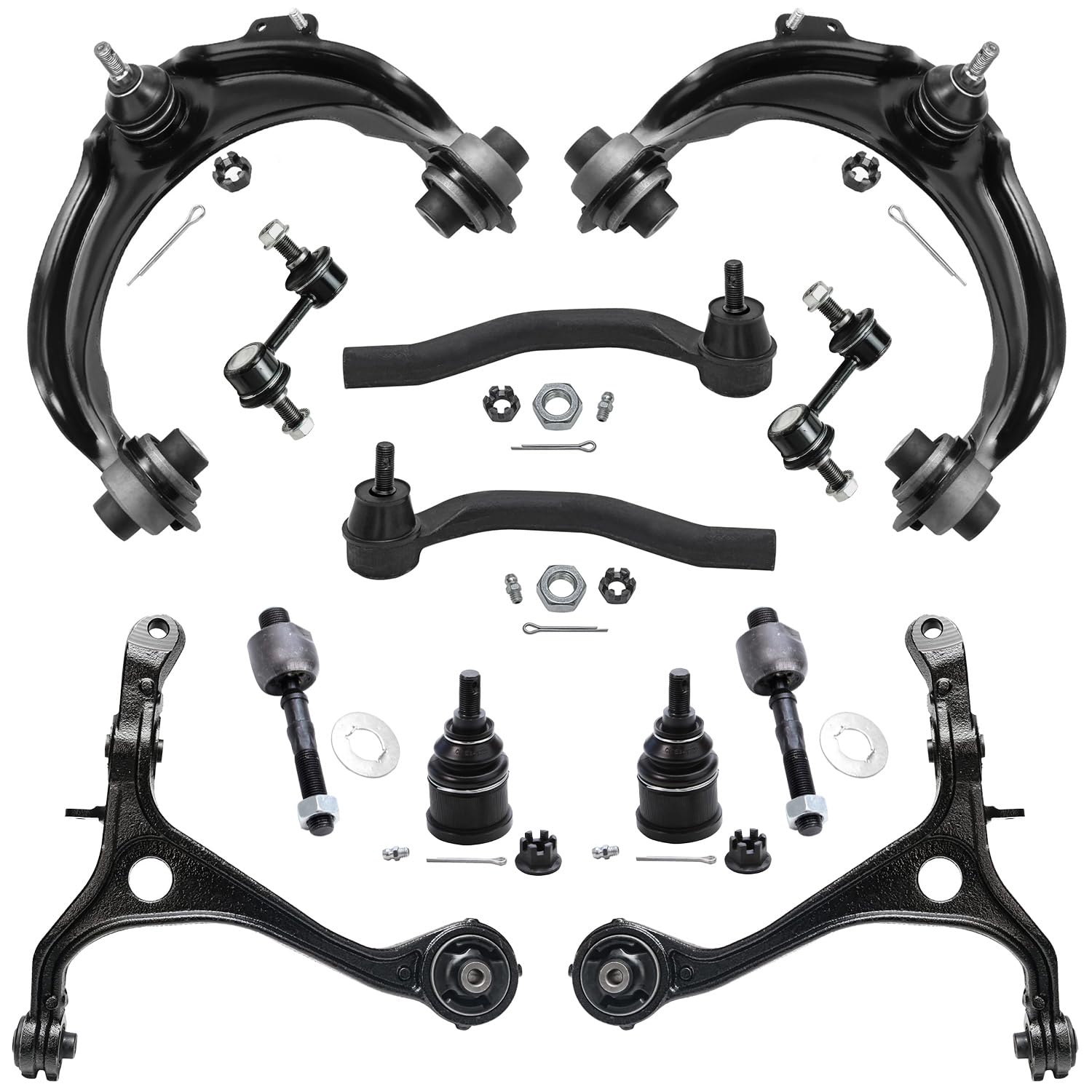 Detroit Axle - 2.4L Front End Suspension Kit for 03-07 Honda Accord, Upper Lower Control Arms Tie Rods Sway Bars Lower Ball Joints 2003 2004 2005 2006 2007 Replacement - 12pc Set