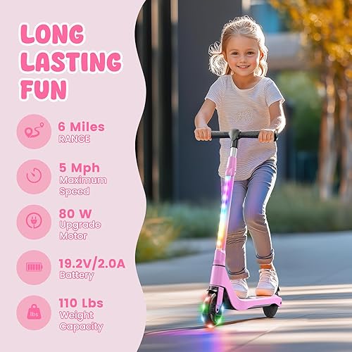 Miniatura 3 de SISIGAD Patinete eléctrico para niños de 6 a 12 años, cubierta con luz LED, scooter para niños con 3 niveles de ajuste de manillar a 36 pulgadas de