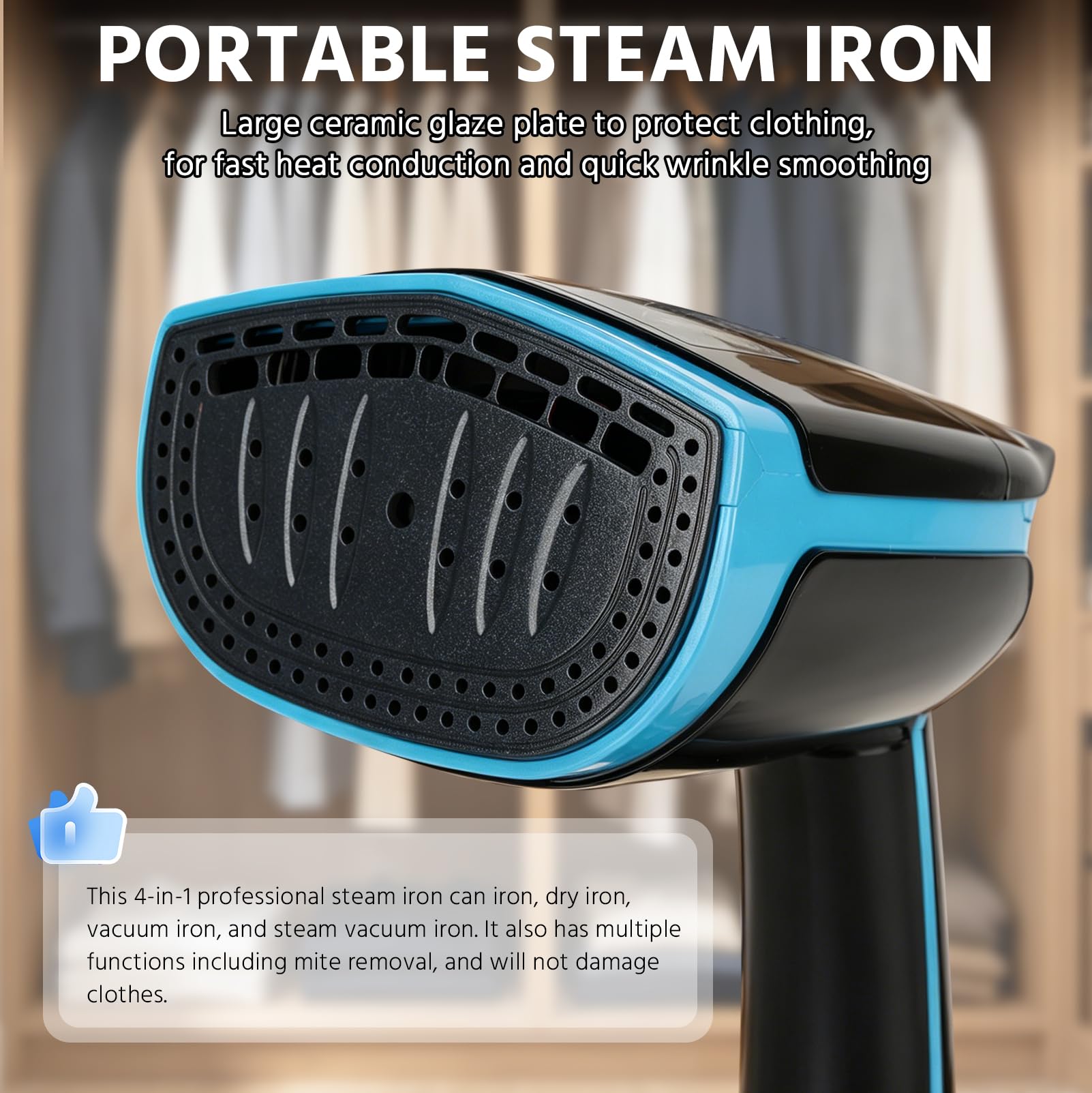 Plancha de Vapor Portátil 1400 W | Depósito de Agua Extraíble 350 ml, Potencia de Succión 4500 Pa, Plancha de Viaje, Función de Succión, Vapor de Mano