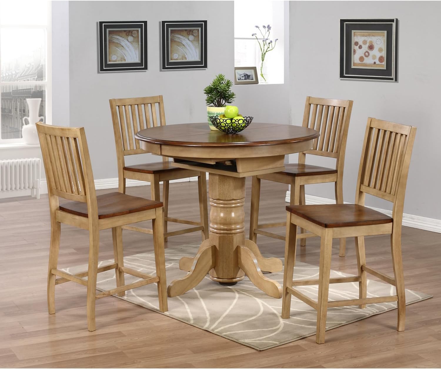 HomeStock 5 Piece 42" Round Or 60" Oval Extendable Dining Set, Butterfly Leaf