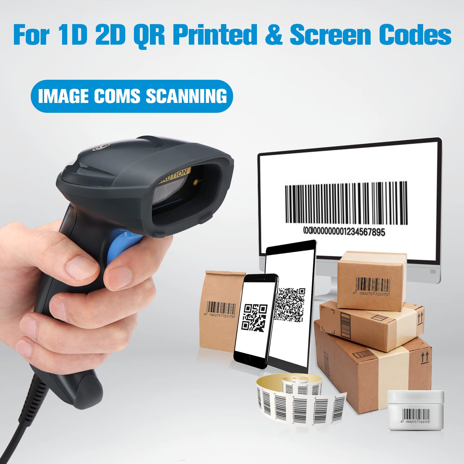 OBZ Douchette USB Scanner Code Barre 2D Filaire, Lecteur QR Code 1D PDF417 Data Matrix pour Supermarchés Mobile Payment Bibliothèques Compatible Windows POS Linux