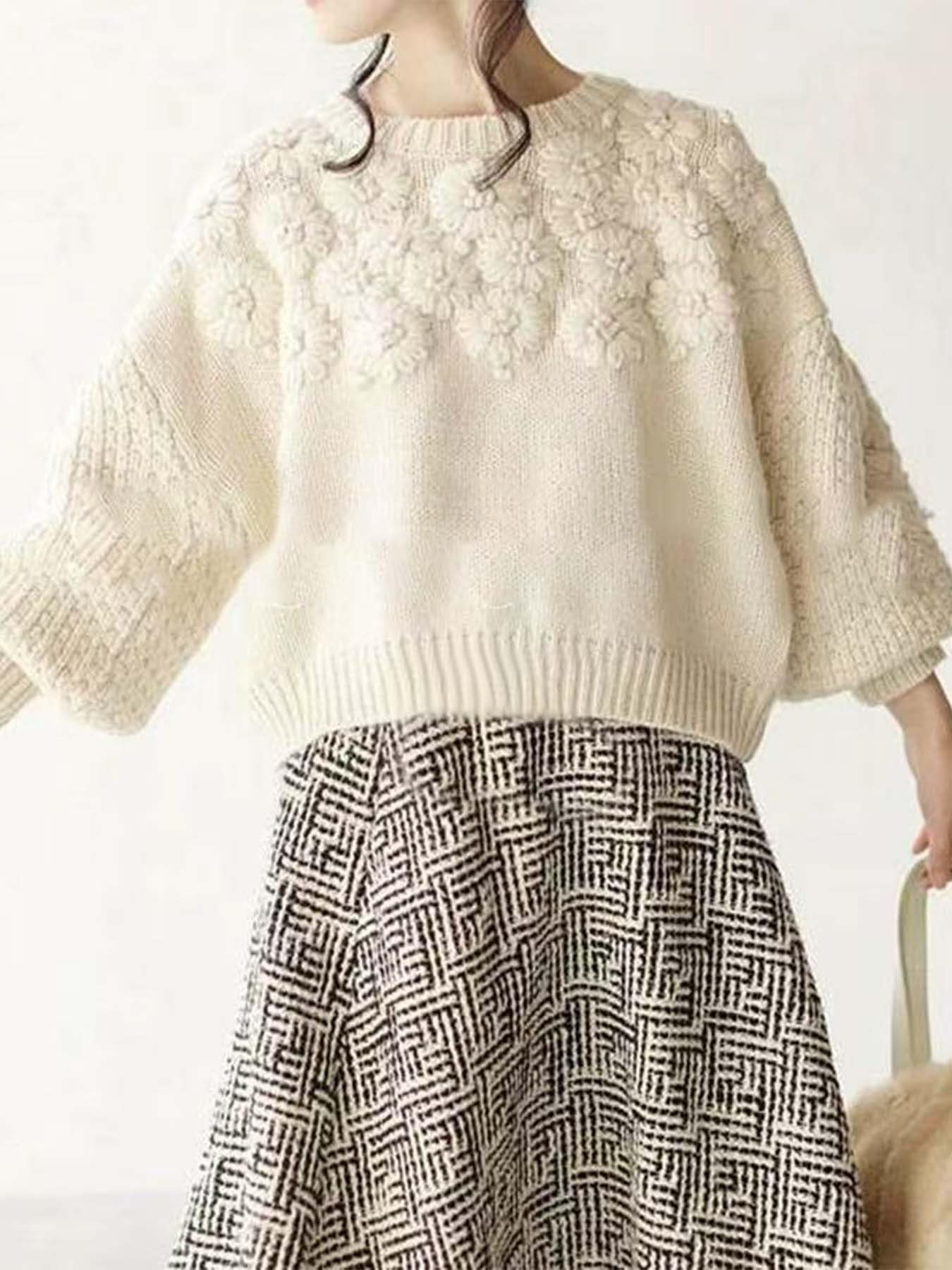 Maglione da donna lavorato a maglia grossa oversize manica lunga lanterna girocollo pullover caldo alla moda autunno inverno