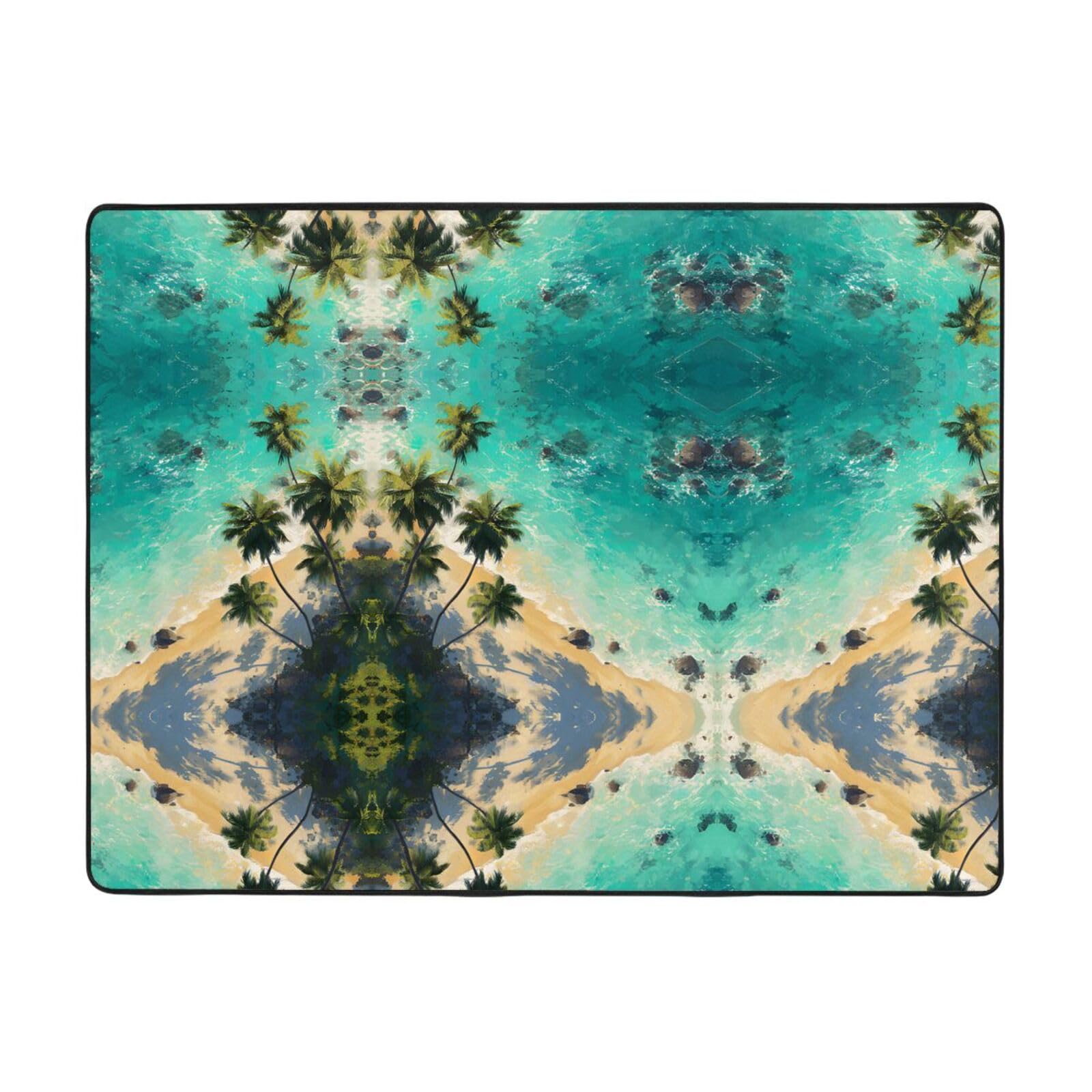 Tapis en flanelle absorbant séchage rapide antidérapant motif Tropical Beach multicolore