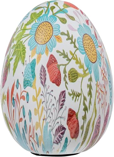 MyGift 6 Inch Tall Resin Decorative Egg with Vibrant Pastel Artistic Floral Prin