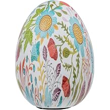 MyGift 6 Inch Tall Resin Decorative Egg with Vibrant Pastel Artistic Floral Print, Spring Pattern Home Decor Small Tabletop Centerpiece Easter Decoration