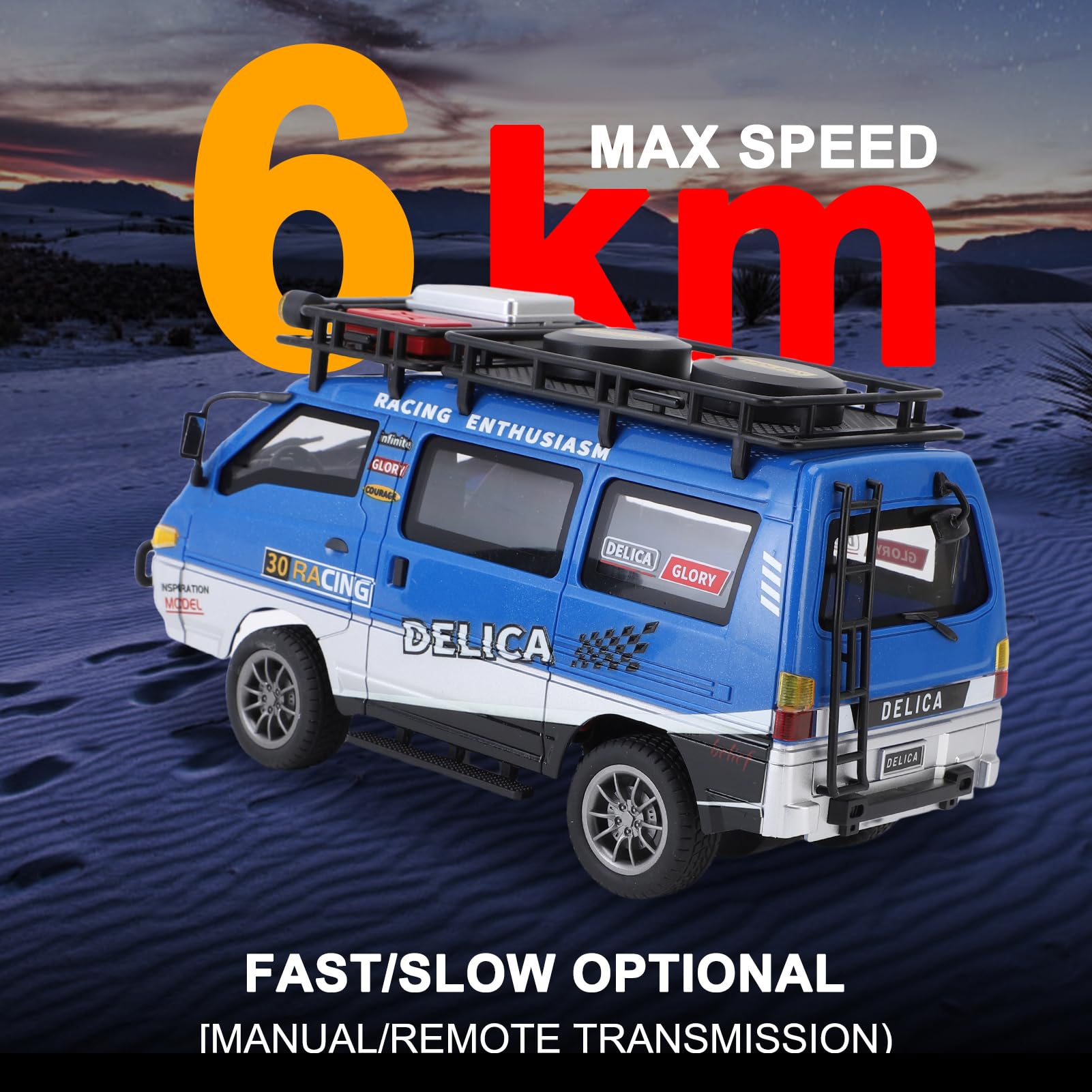 Zdalnie sterowany samochód, 1:24 2,4 G RC z reflektorami LED, tryb Dual-Speed, długi czas 50 minut, samochód zabawkowy, prezent (niebieski, 2 baterie)