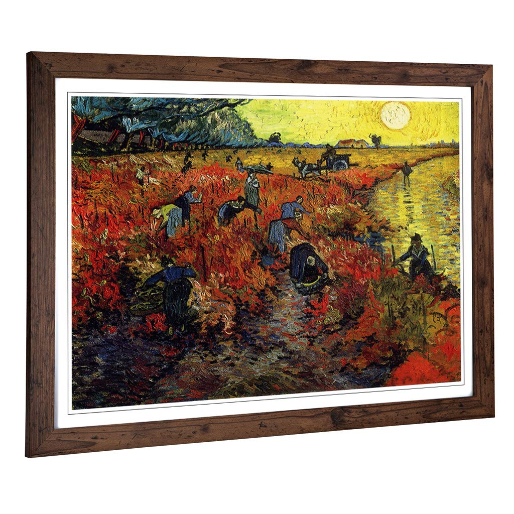 Big Box Art Framed Print of Vincent Van Gogh The Red Vineyards Arles Design | Wall Art Picture | Home Decor for Kitchen, Living Room, Bedroom, Hallway, Walnut, A2 / 24.5x18 Inch / 62x45cm