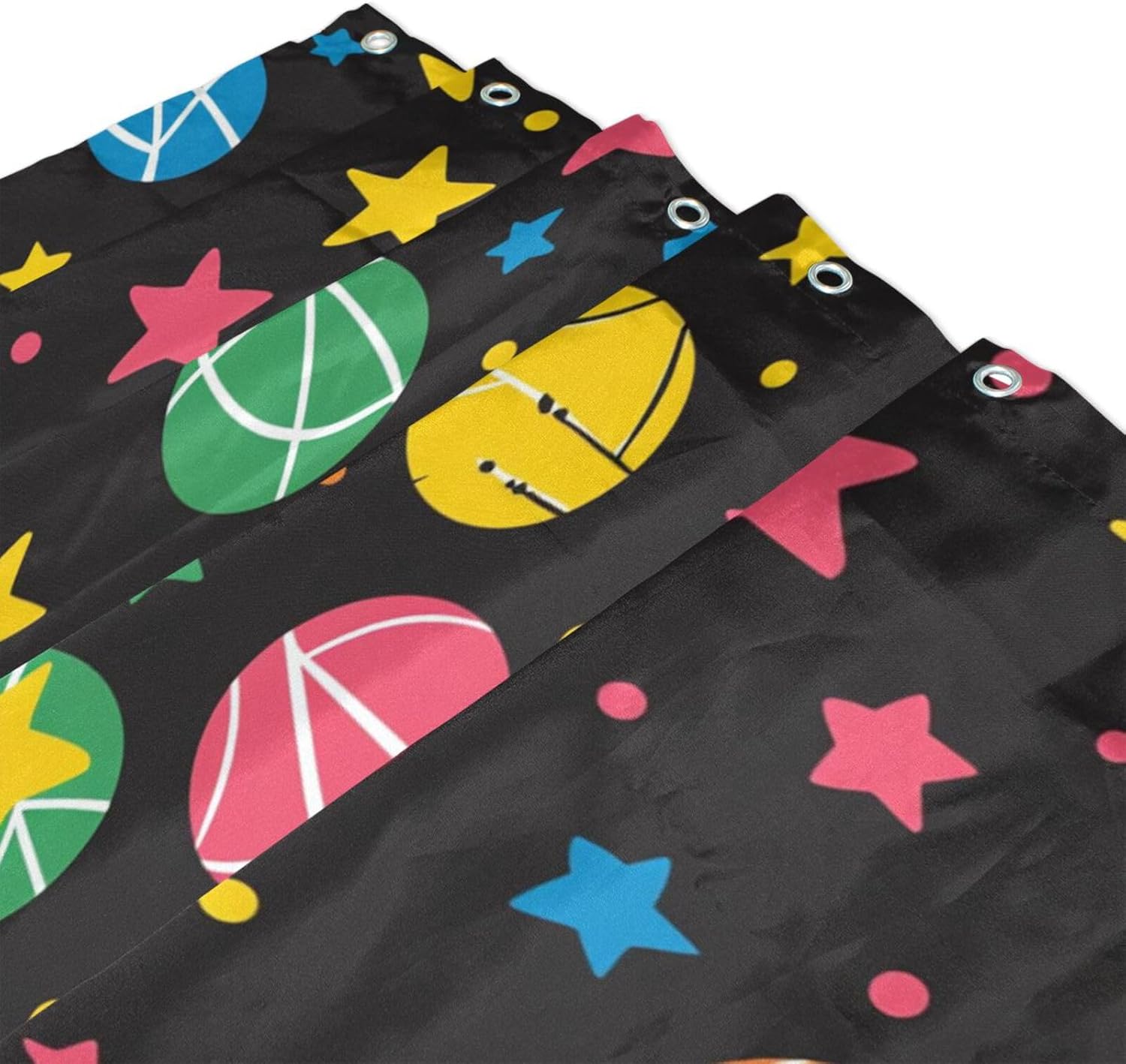 72x72 Inch Water Repellent Shower Stall Curtain with Hook Cartoon Ball Stars Colorful Polyester Machine Washable Simple Curtain Liner for Bathroom Decoration