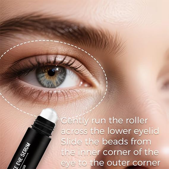 2PCS Caffeine Eye Serum & Under Eye Roller for Dark Circles and Puffy Eyes - Anti Aging Eye Cream with 360° Massage Ball, Hydrating & Anti Wrinkle Eye Care Treatment, 10ml
