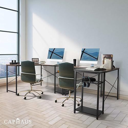 Miniatura 9 de CAPHAUS Escritorio para computadora, escritorio de oficina en casa en forma de L de 51 pulgadas con estantes de almacenamiento de 2 niveles,