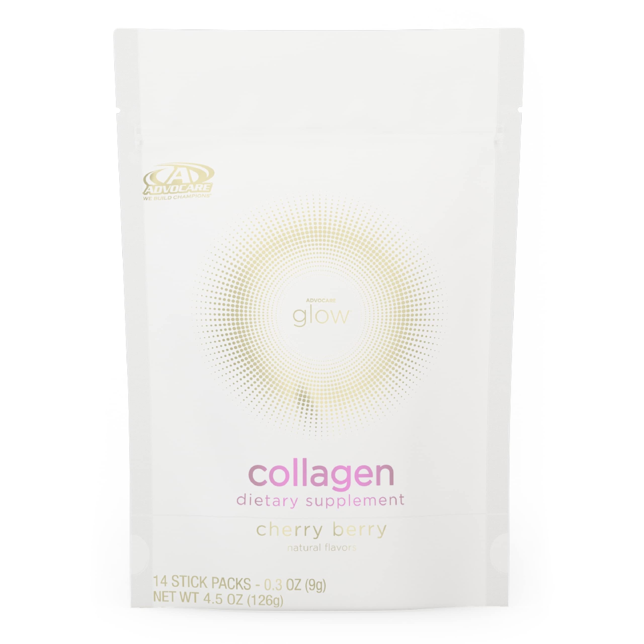 AdvoCare Glow Collagen Dietary Supplement - Marine Collagen Supplement for Nail, Skin & Hair Care - Includes Vitamins C, D & E - 14 Stick Packs
