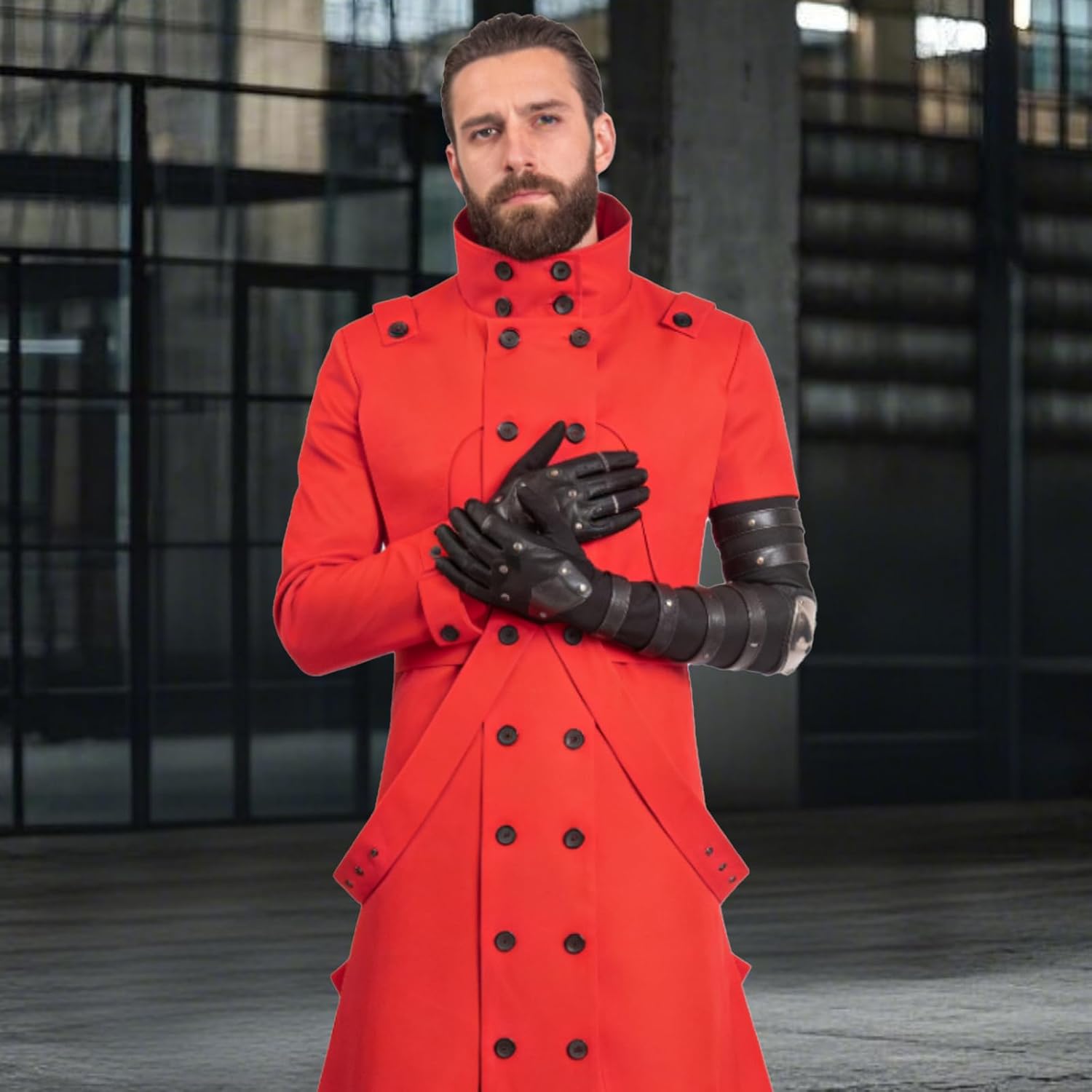Anime Costume Men Hero Cosplay Trench Coat Gloves Belt Accessories Red Outfit Adult Spy Uniform Suit