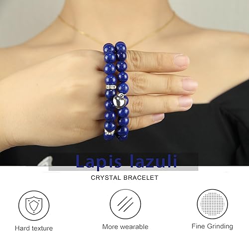 Miniatura 2 de Healing Bracelets for Women - Lapis Lazuli Bracelet - Healing Prayers Crystal Bracelet, 8mm Natural Stone Anti Anxiety Stress Relief Yoga Beads Get