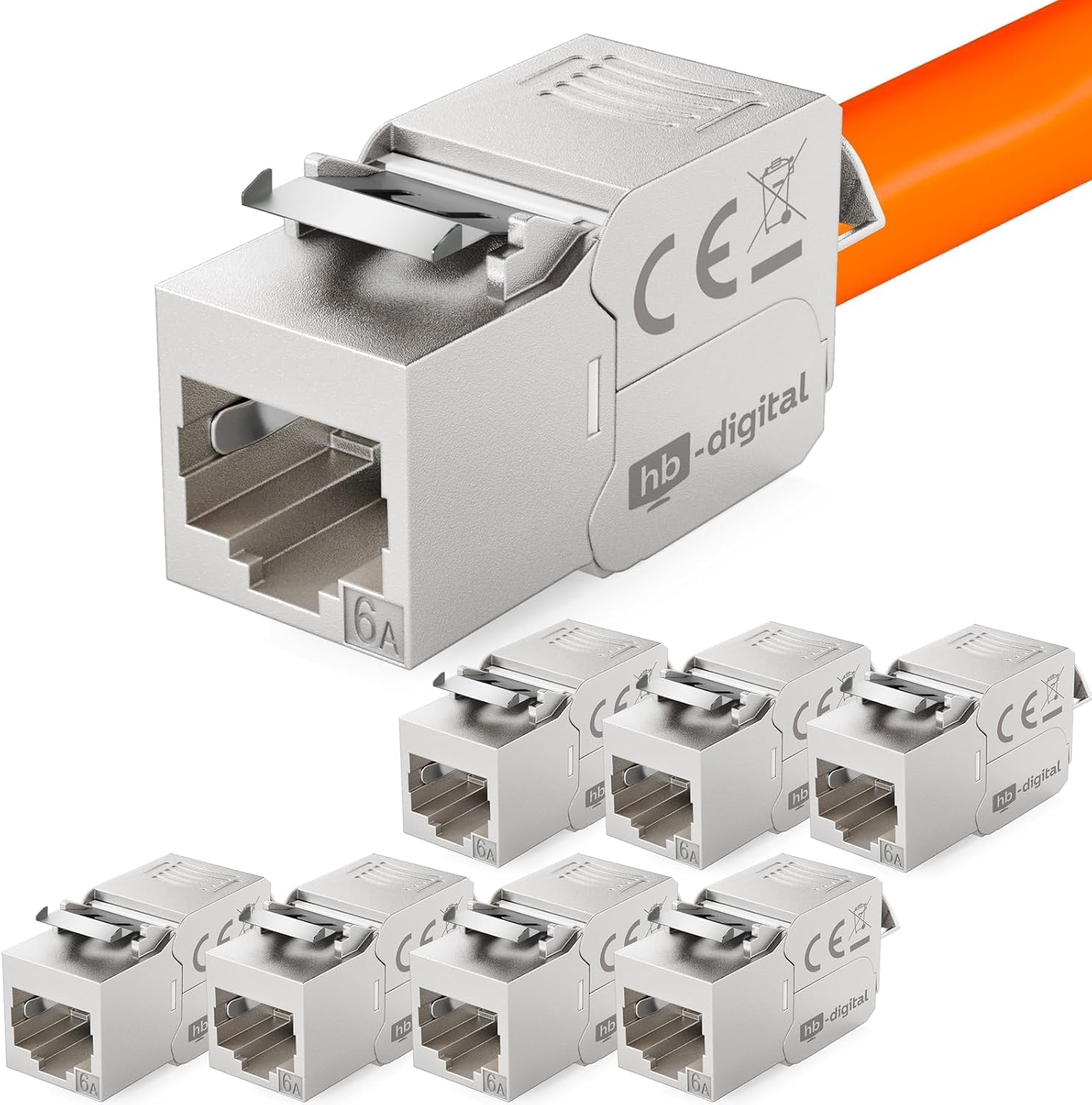 HB-DIGITAL 8x Module Keystone RJ45 CAT 6a Prise Réseau 10 Gbit/s STP Blindé AWG 22-24 Connexion LSA Sans Outil pour Câble Ethernet LAN, Panneau de Brassage et Prise Murale