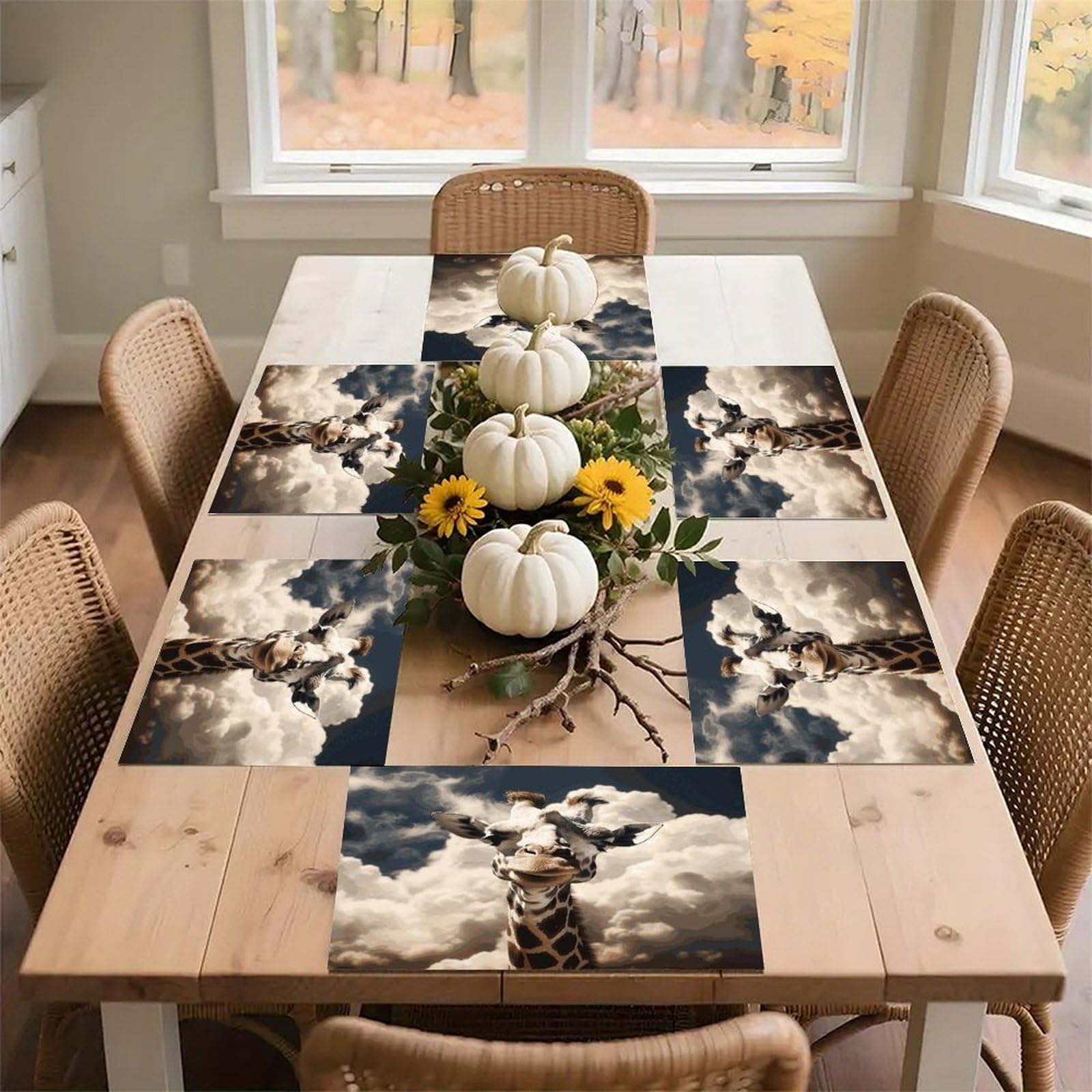 Giraffe in The Clouds Placemats Wipeable Heat Resistant Table Mats Washable Flax Place Mats Elegant Cloth Non-Slip Placemat for Kitchen Dinning Party Table Decor 12 * 18 in