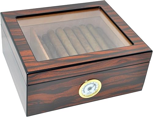 Caja de almacenamiento para humidores de cigarros de 25-50 puros, pantalla superior de vidrio templado, caja de cigarros de madera de cedro español