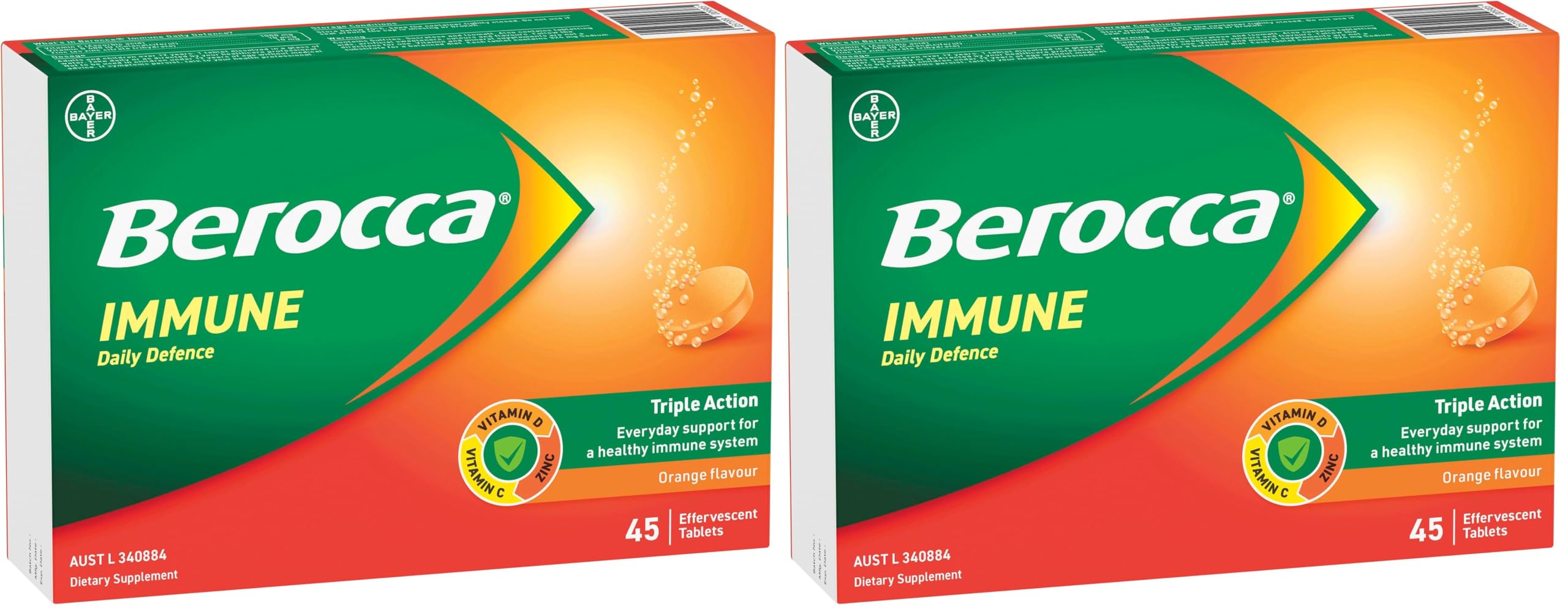Berocca Immune Daily Defence Vitamin C, D and Zinc, Orange Flavoured Effervescent Tablets 90 Pack