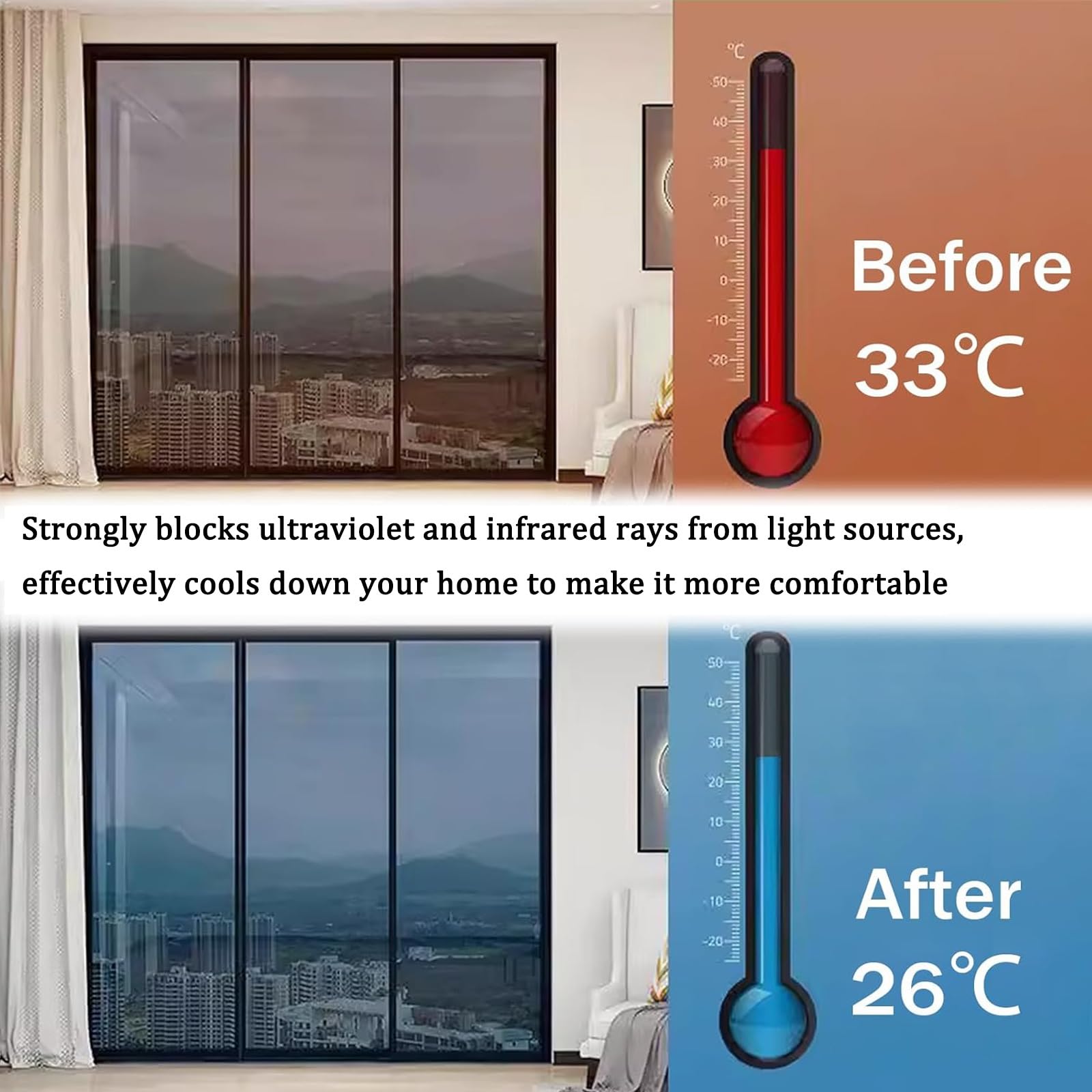 Fensterfolie Von Innen Durchsichtig Von Aussen Blickdicht, Sonnenschutzfolie Fenster Innen UV-Schutz Reflektierende, Spiegelfolie Selbstklebend, Fensterfolie Silber Thermofolie for Büro und Haus(140*3 Küche, Haushalt & Wohnen