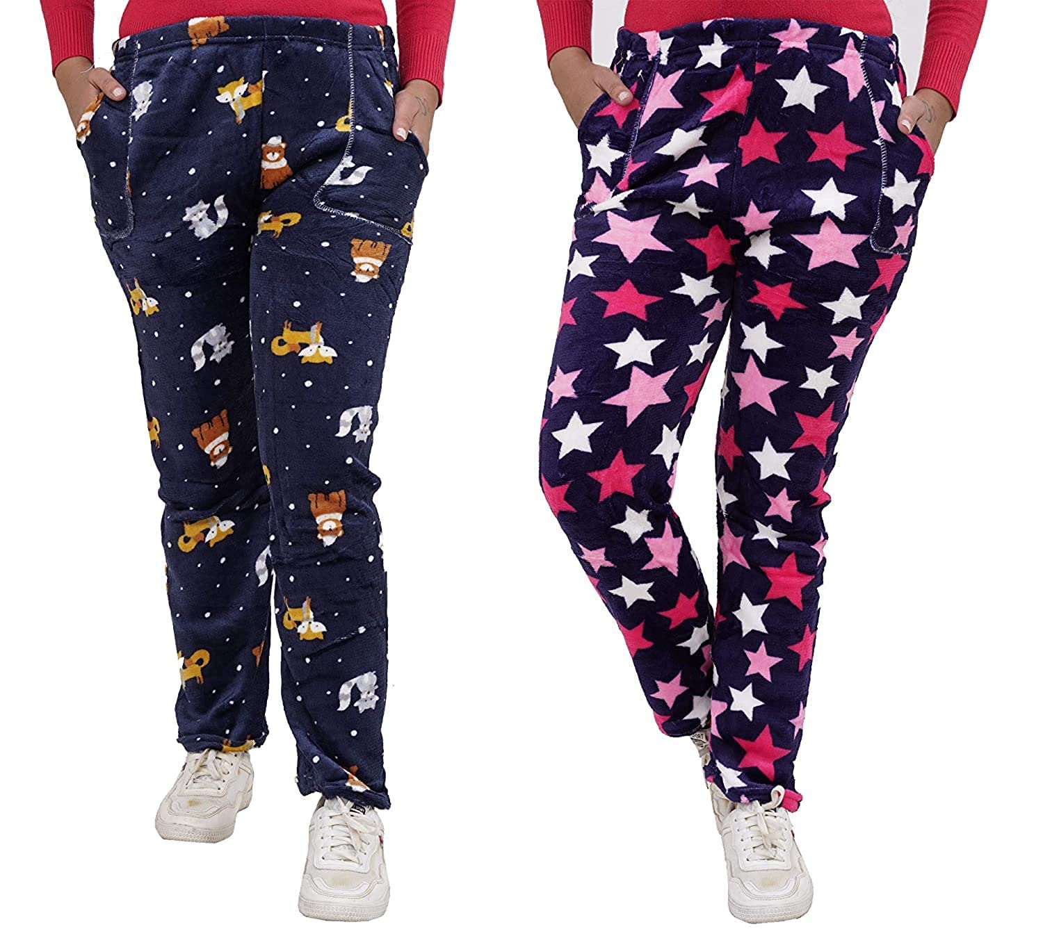 (Pack of 2) Women woolen soft fleece pajama for Nightwear/casual wear -Multicolored-image-14