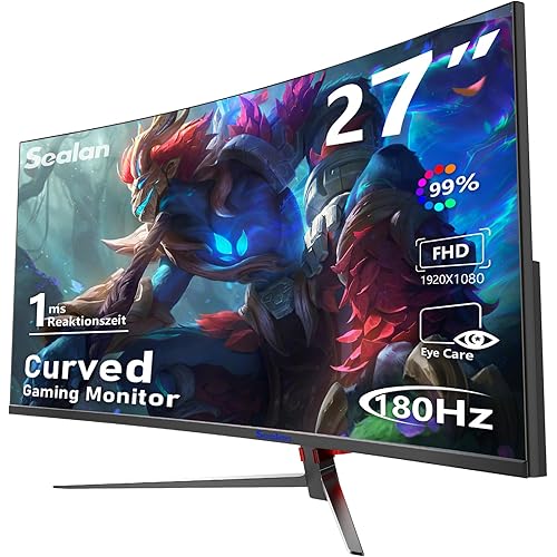 27 inch Curved Gaming Monitor 180Hz Full HD 1080P 1800R LED Computer Monitor Display with FreeSync & Eye-Care Technology, Support VESA, DP, HDMI Port IPS Screen for Gaming Home Office